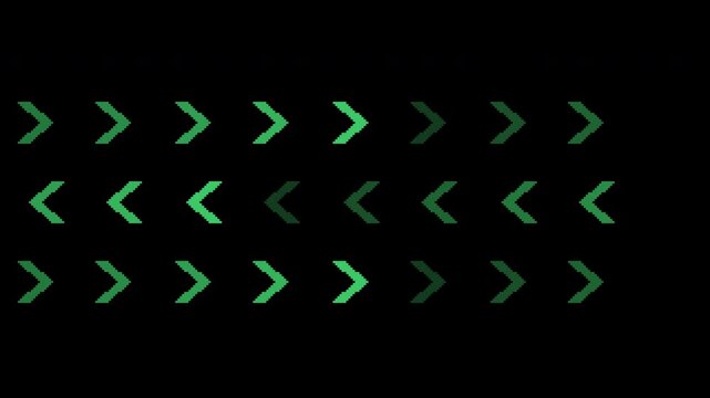 Seamless retro pixel direction arrows trail in green with transparent background
