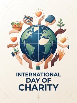 International Day of Charity illustration representing global charitable giving, compassion, generosity and humanitarian community support