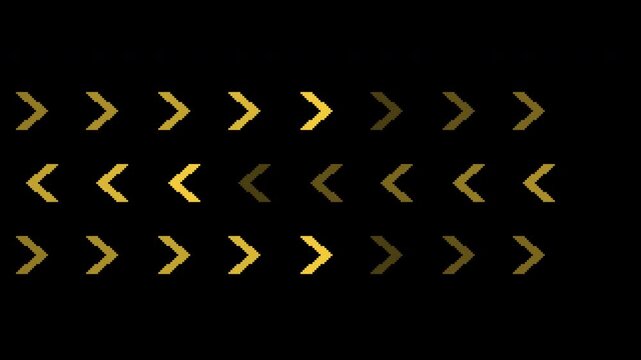 Seamless retro pixel direction arrows trail in yellow with transparent background