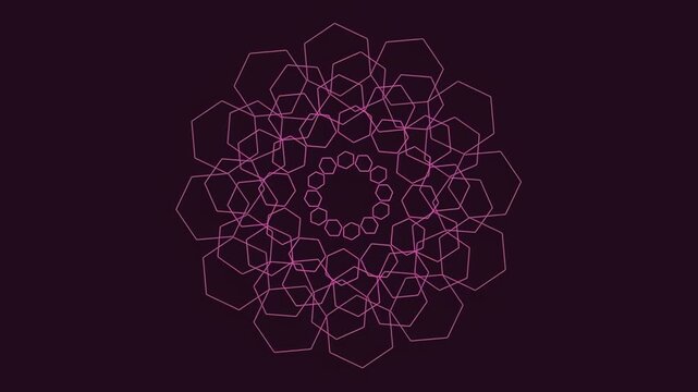 Abstract geometric mandala pattern with hexagons on dark background