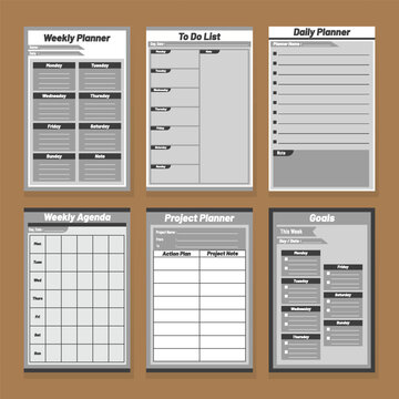 Collection of planner layouts with day of week labels and checklist boxes vector illustration agenda calendars daily