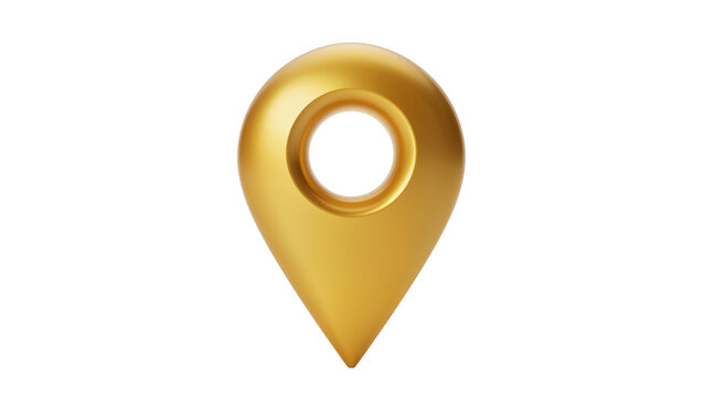 Shiny golden map pin marker, isolated on transparent background