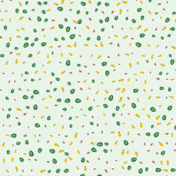 Cute summer icons pattern with watermelon and pineapple