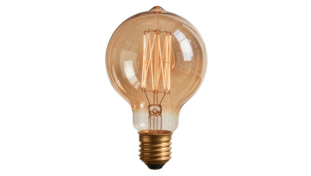 Edison light bulb with visible filament, isolated on transparent background