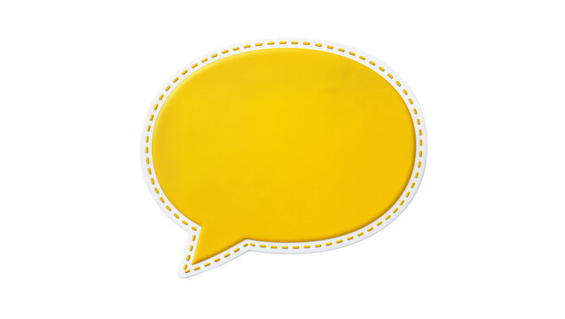 Yellow speech bubble with dashed border, isolated on transparent background