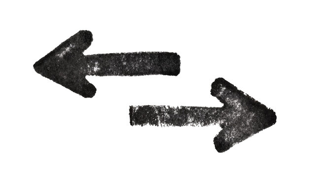 Two black chalk arrows pointing in opposite directions, isolated on transparent background