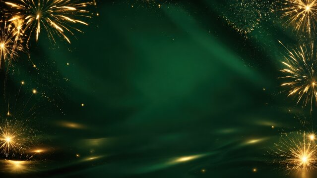 Green fireworks frame with glowing copy space background