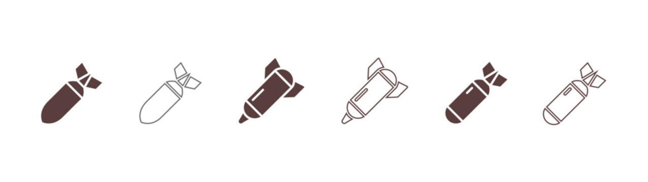 Air bomb vector icons, atomic and nuclear bombshell symbols for historical events, conflict concepts, disaster awareness, emergency preparedness and editorial design.