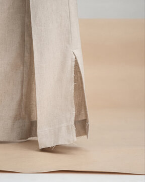 Linen Trouser Hem Detail with Raw Edge Slit