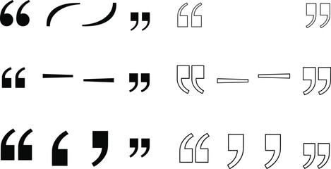 Naklejka premium Quotation marks and punctuation typography vector icon set featuring text commas double quotes dashes and citation elements