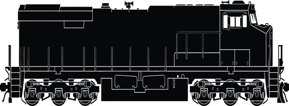 Diesel Locomotive Train Silhouette Vector Illustration, Modern Industrial Railway Engine Icon for Freight Transportation, Logistics, and Heavy Machinery Design Projects