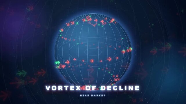 Abstract digital globe with red and green arrows representing global financial market trends and volatility