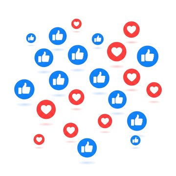  Floating thumbs up and heart reaction icons set