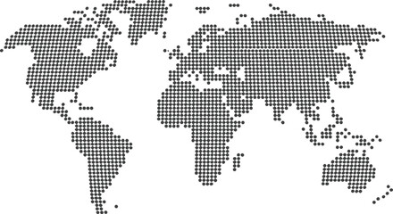 Fototapeta premium Dotted world map vector illustration with halftone circular dots pattern isolated on white background for global business design