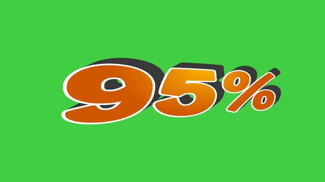 Cartoon 95% percent sign symbol animation orange color on green screen percentage motion graphics for discount business concept video element