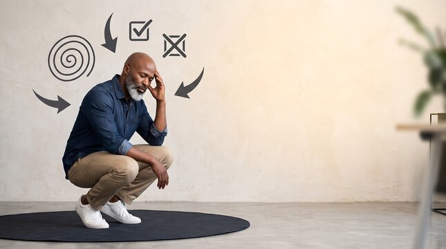 Thoughtful mature Black man facing stress and difficult choices
