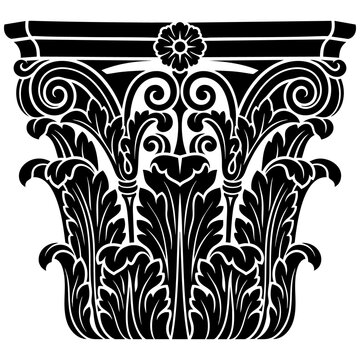 Detailed classical corinthian column capital silhouette with floral rosette and acanthus leaf motifs architectural element classic architect