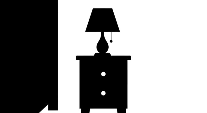Simple black silhouette of a bedside table with lamp with lamp top minimalist nightstand furniture lighting interior graphic object drawer with shape