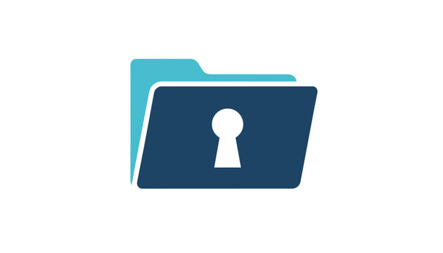 Data protection icon shows a dark blue folder with a keyhole symbol representing secure file storage and digital privacy management.