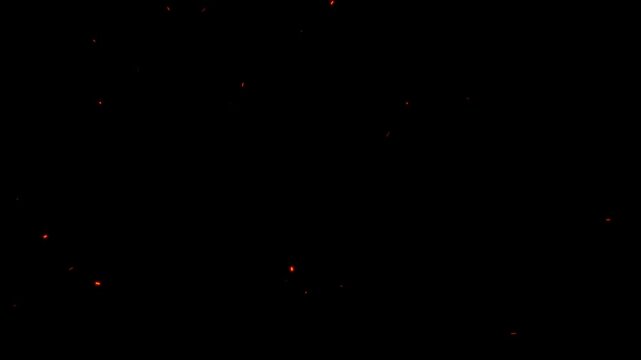 Abstract glowing particles of burning fire and smoke on a black background. Floating fire flame sparks particles on transparent background video, alpha channel. 4k Flying Embers and Sparks from a Fire