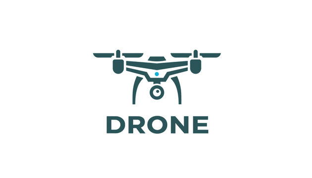 Professional drone logo design with a dark green quadcopter icon and bold text underneath for aerial photography services.