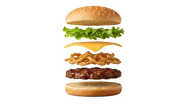 Gourmet double cheeseburger with fresh lettuce, egg, and crispy bacon stacked high on sesame bun