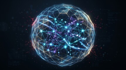 Naklejka premium Futuristic abstract digital sphere featuring luminous connections and data points in a modern design