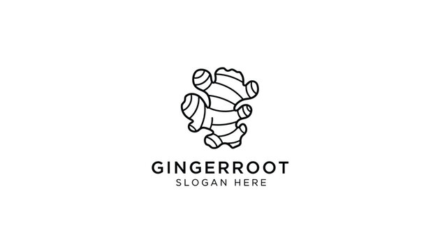 Simple black and white line art logo design of a ginger root with the word gingerroot and a custom slogan here written underneath it.
