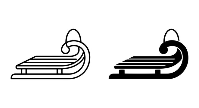 Winter Sled Vector Icons, Classic Snow Toboggan Graphics, Retro Sleigh Silhouette for Holiday Design