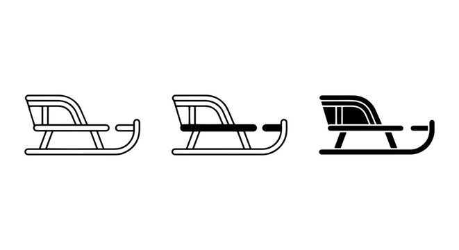 Winter Sled Icons, Snow Toboggan Vector Graphics, Classic Sleigh Silhouette Set