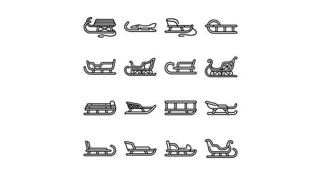 Winter Sled Icons Set, Classic Toboggan & Bob Sleigh Vector Graphics Collection