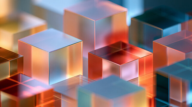 Abstract 3D Render of Overlapping Frosted Glass Cubes Background