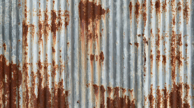 Weathered Corrugated Metal Sheet Texture with Rust and Peeling Paint