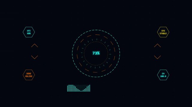 Futuristic digital dashboard interface displaying fluctuating percentage data telemetry.
