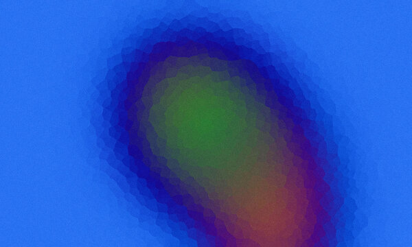 Abstract background, with a central, green and orange, gradient, surrounded by, a blue mosaic, pattern of irregular, geometric shapes and noise