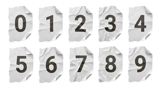 Crumpled paper style numbers zero to nine