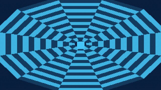 Seamless retro pixel checker tunnel animation in blue for looping game background