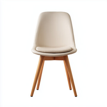 Modern Beige Fabric Dining Chair Wooden Legs Isolated on White Background
