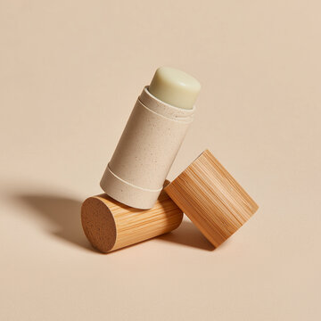 Nude Cosmetic Balm Stick Container Isolated on Neutral Background