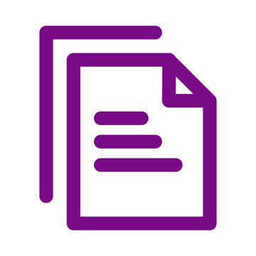 Purple outline icon of duplicate documents representing file copy or paste action transparent background