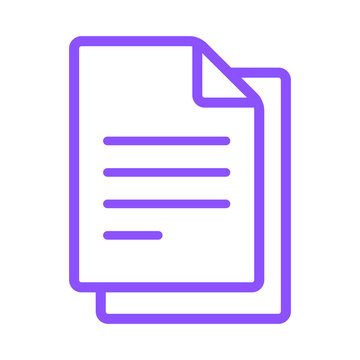 Purple outline icon of stacked documents representing digital files and information management transparent background