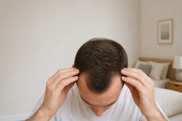 Fototapeta premium Two-Handed Scalp Massage Above Receding Temples