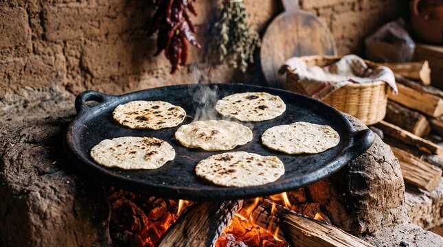 Tortillas Cooking On Comal Tacos Mexican Cuisine