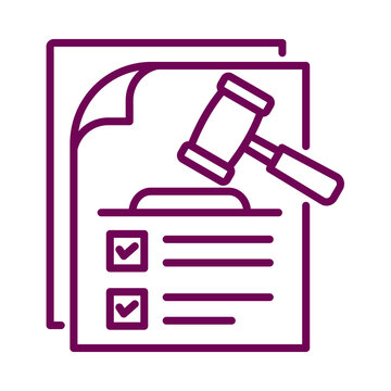Legal document icon with a judge gavel representing law and court proceedings transparent background