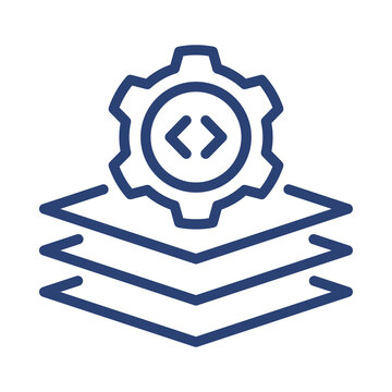 Minimalist blue icon representing software development settings and coding layer operations transparent background