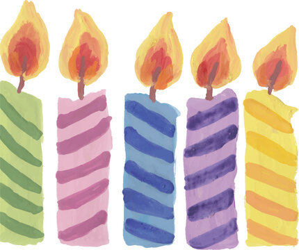 Five Striped Candles with Burning Flames Illustration