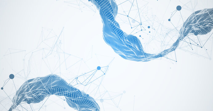 Abstract vector illustration of blue wireframe mesh and plexus network.