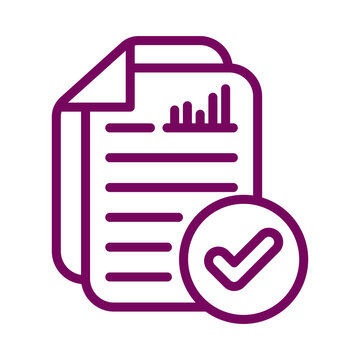 Purple line icon of a document with a chart and checkmark transparent background