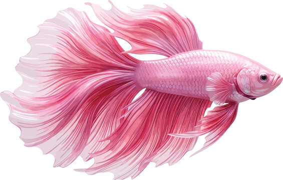 Vibrant pink Betta fish with flowing fins a Siamese fighting fish in elegant motion isolated on a clean white background for aquatic or pet-related designs