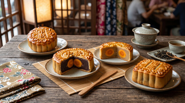 Showing inside mooncake with egg yolk for Chinese Mid-Autumn Festival